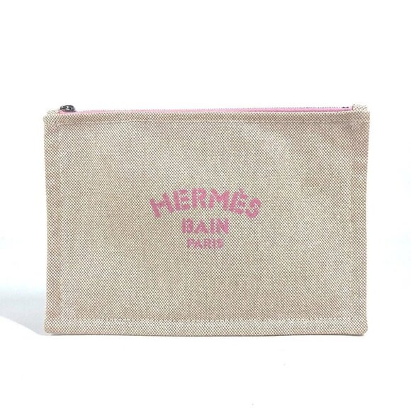 HERMES logo Yachting Makeup pouch clutch bag multi-purpose Pouch pink/Beige - Picture 2 of 16